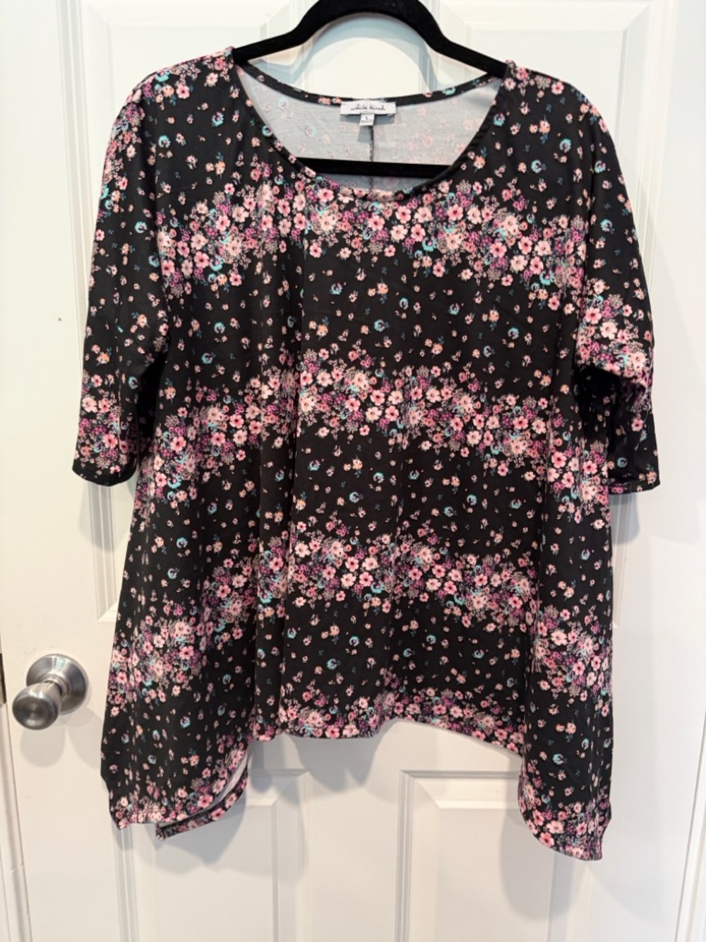 white birch Black Tunic Top with Pink Floral Print